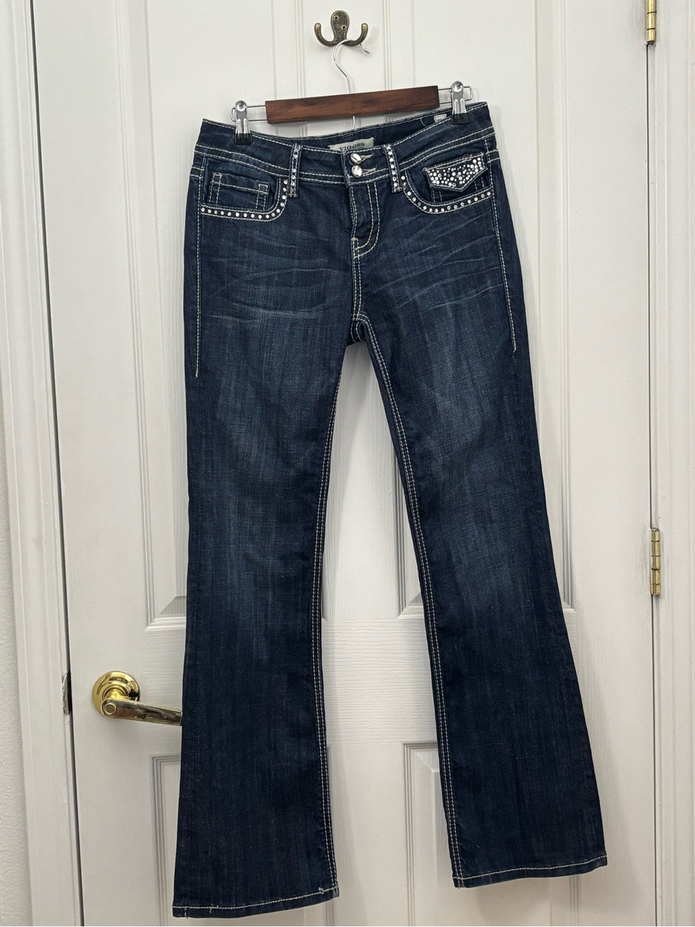 Vigoss Women’s Jeans Size 29 Rhinestone Bootcut Dark Wash Western Y2K